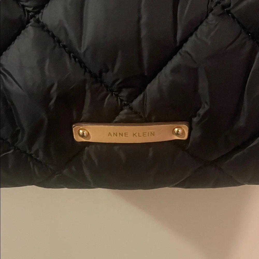 Ann Klein Black Quilted Tote Bag with Tan Accents - Picture 2 of 12